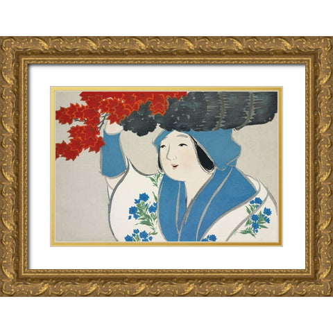 Woman From Momoyogusa Gold Ornate Wood Framed Art Print with Double Matting by Pictufy