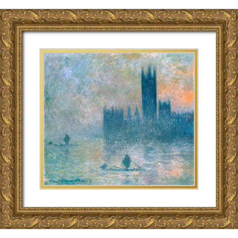 The Houses of Parliament Gold Ornate Wood Framed Art Print with Double Matting by Pictufy