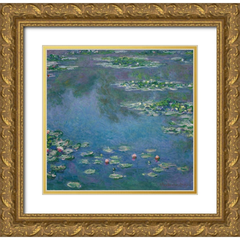 Water Lilies Gold Ornate Wood Framed Art Print with Double Matting by Pictufy