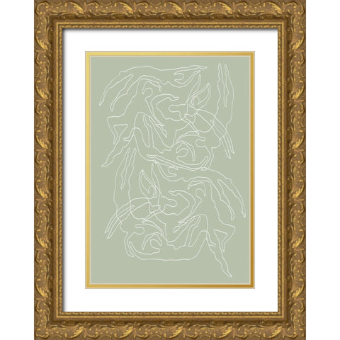 Swimmers Green Gold Ornate Wood Framed Art Print with Double Matting by Pictufy Studio II