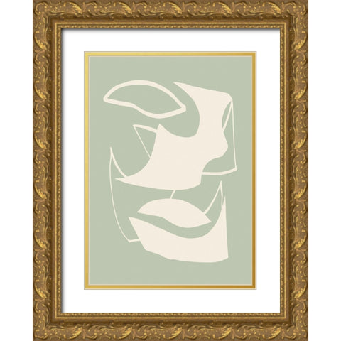 Shape Green Gold Ornate Wood Framed Art Print with Double Matting by Pictufy Studio