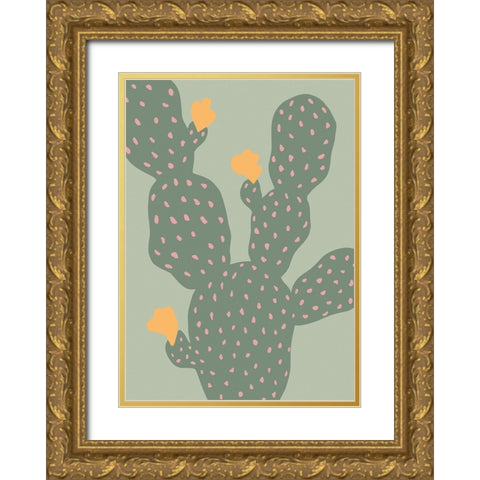 Cactus Green Gold Ornate Wood Framed Art Print with Double Matting by Pictufy Studio