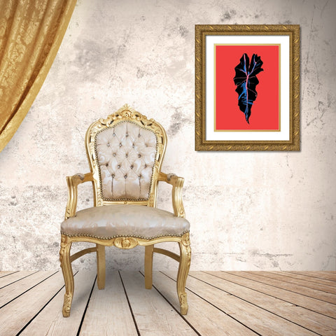 Alocasia Polly Red Gold Ornate Wood Framed Art Print with Double Matting by Gulina, Francesco
