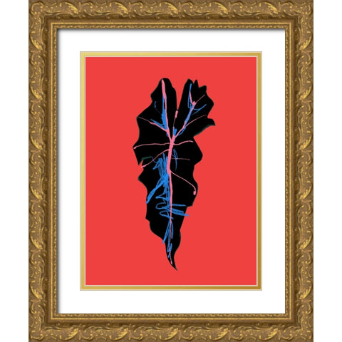 Alocasia Polly Red Gold Ornate Wood Framed Art Print with Double Matting by Gulina, Francesco