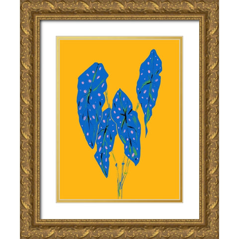 Begonia Maculata Blue and Yellow Gold Ornate Wood Framed Art Print with Double Matting by Gulina, Francesco