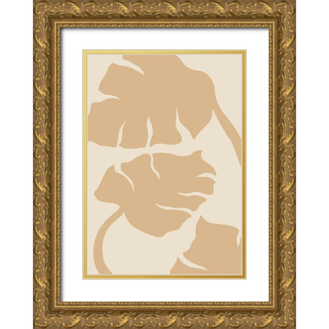 Monstera Soft orange Gold Ornate Wood Framed Art Print with Double Matting by Pictufy Studio