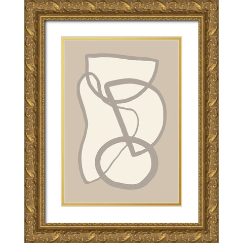 Shape 09 Beige Gold Ornate Wood Framed Art Print with Double Matting by Pictufy Studio