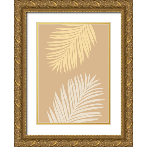 Leaves Yellow Gold Ornate Wood Framed Art Print with Double Matting by Pictufy Studio