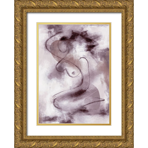Woman Figurative Abstract Painting Purple Gold Ornate Wood Framed Art Print with Double Matting by Pictufy Studio II