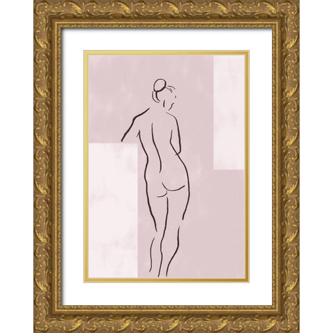 Woman Line Gold Ornate Wood Framed Art Print with Double Matting by Pictufy Studio II