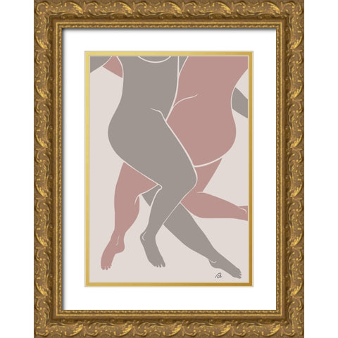 Lovers Pink Gold Ornate Wood Framed Art Print with Double Matting by Pictufy Studio II