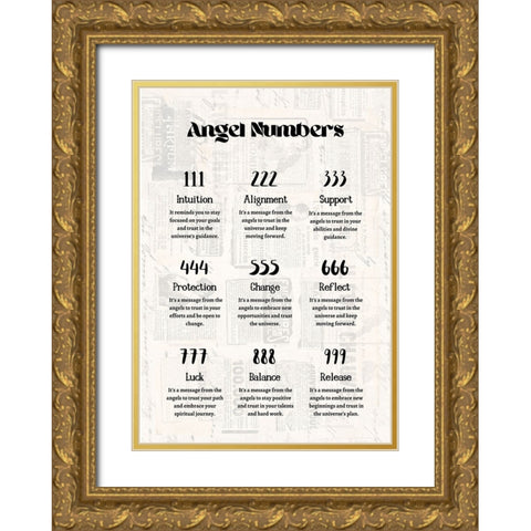 Angel Numbers Gold Ornate Wood Framed Art Print with Double Matting by Amelie