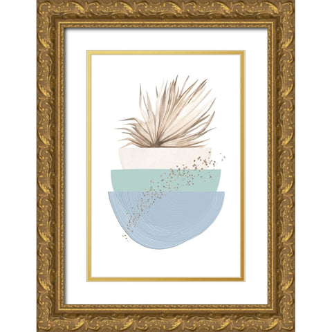 Blue green boho-3 Gold Ornate Wood Framed Art Print with Double Matting by Moss, Sally Ann