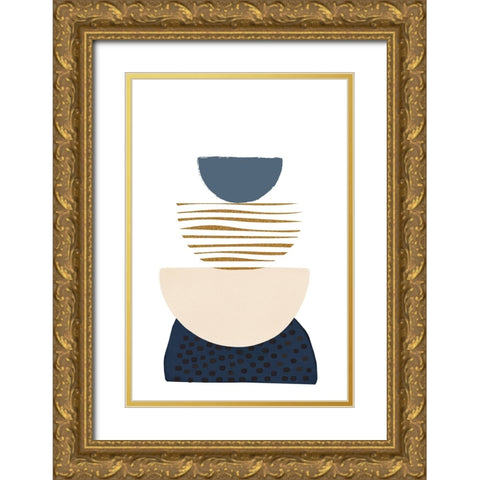 boho blue-3 Gold Ornate Wood Framed Art Print with Double Matting by Moss, Sally Ann