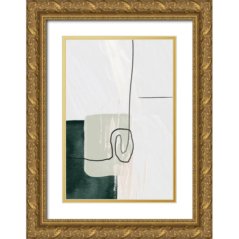 Abstract Shapes in Green-1 Gold Ornate Wood Framed Art Print with Double Matting by Moss, Sally Ann