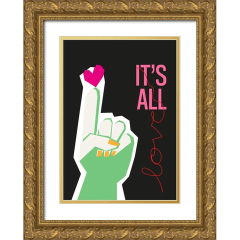 Its All Love Hand Grey Gold Ornate Wood Framed Art Print with Double Matting by Collett, Frances