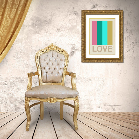 Retro Stripe LOVE CItrus Gold Ornate Wood Framed Art Print with Double Matting by Collett, Frances