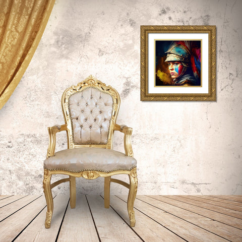 Watercolor Powerful Medieval Warrior Woman #2 Gold Ornate Wood Framed Art Print with Double Matting by Chromatic Fusion Studio