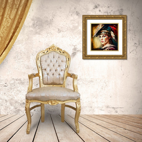 Watercolor Powerful Medieval Warrior Woman #3 Gold Ornate Wood Framed Art Print with Double Matting by Chromatic Fusion Studio
