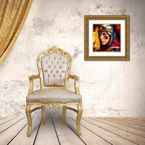 Watercolor Powerful Medieval Warrior Woman #4 Gold Ornate Wood Framed Art Print with Double Matting by Chromatic Fusion Studio