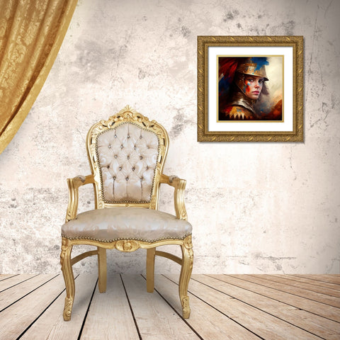 Watercolor Powerful Medieval Warrior Woman #5 Gold Ornate Wood Framed Art Print with Double Matting by Chromatic Fusion Studio