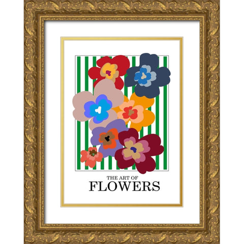 The Art Of Flowers Green Stripe Gold Ornate Wood Framed Art Print with Double Matting by Collett, Frances