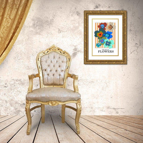 The Art Of Flowers Orange Stripe Gold Ornate Wood Framed Art Print with Double Matting by Collett, Frances