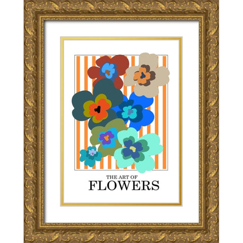 The Art Of Flowers Orange Stripe Gold Ornate Wood Framed Art Print with Double Matting by Collett, Frances