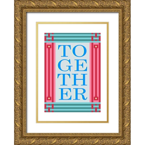 Together Blue Gold Ornate Wood Framed Art Print with Double Matting by Collett, Frances