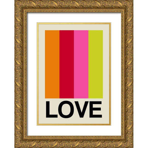 Retro Stripe LOVE Fruit Gold Ornate Wood Framed Art Print with Double Matting by Collett, Frances