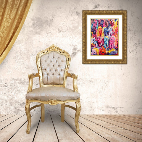 Ponies Gold Ornate Wood Framed Art Print with Double Matting by Key and Sea