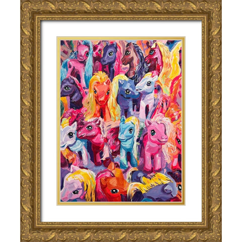 Ponies Gold Ornate Wood Framed Art Print with Double Matting by Key and Sea