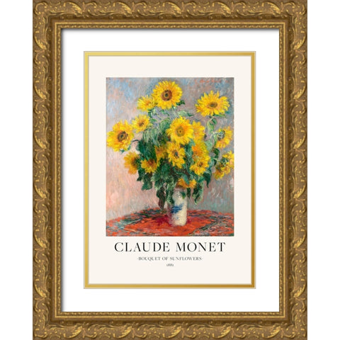 Bouquet Of Sunflowers Gold Ornate Wood Framed Art Print with Double Matting by Pictufy