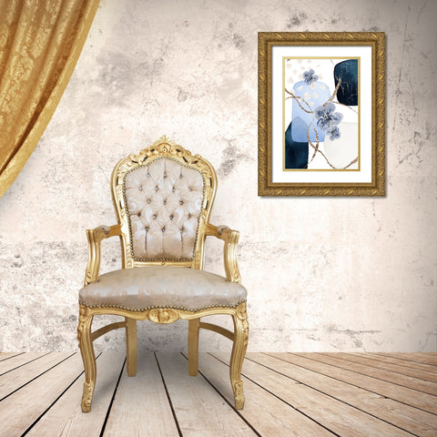 Floral Blue-1 Gold Ornate Wood Framed Art Print with Double Matting by Moss, Sally Ann