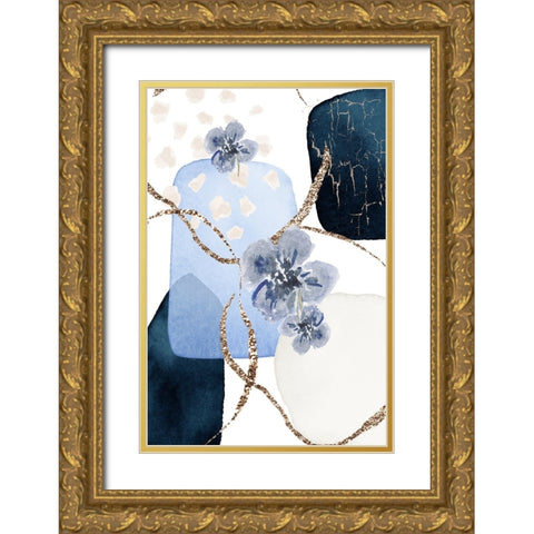 Floral Blue-1 Gold Ornate Wood Framed Art Print with Double Matting by Moss, Sally Ann