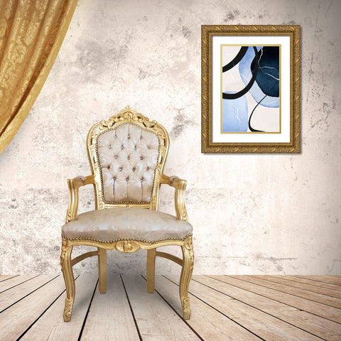 Shapley Blue-3 Gold Ornate Wood Framed Art Print with Double Matting by Moss, Sally Ann