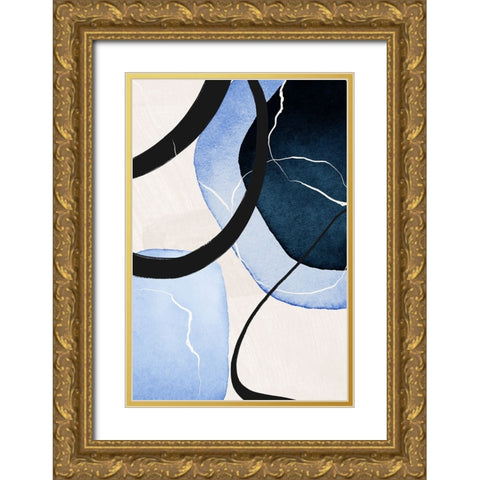 Shapley Blue-3 Gold Ornate Wood Framed Art Print with Double Matting by Moss, Sally Ann