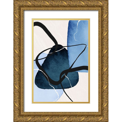 Shapley Blue-1 Gold Ornate Wood Framed Art Print with Double Matting by Moss, Sally Ann