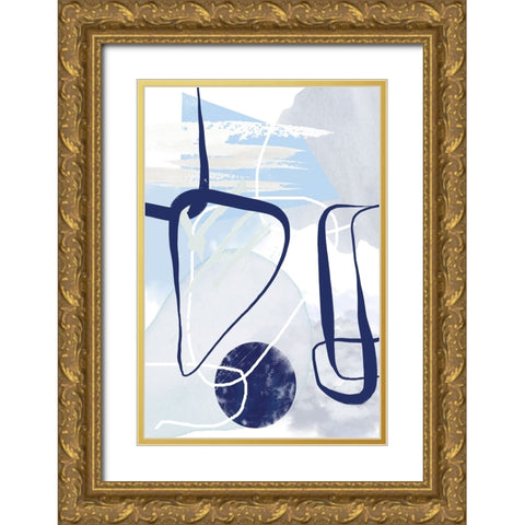 Lines of Blue-1 Gold Ornate Wood Framed Art Print with Double Matting by Moss, Sally Ann