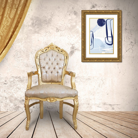 Lines of Blue-3 Gold Ornate Wood Framed Art Print with Double Matting by Moss, Sally Ann