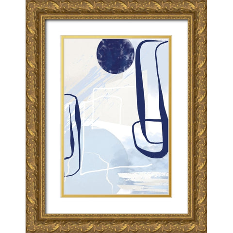 Lines of Blue-3 Gold Ornate Wood Framed Art Print with Double Matting by Moss, Sally Ann