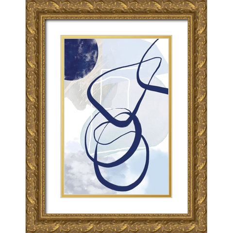 Lines of Blue-2 Gold Ornate Wood Framed Art Print with Double Matting by Moss, Sally Ann