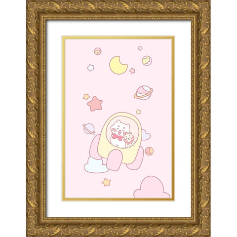 Dog and Hamster in space Gold Ornate Wood Framed Art Print with Double Matting by Thai, Xuan