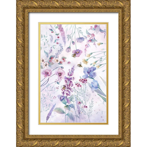 Stunning purple cottage flowers Gold Ornate Wood Framed Art Print with Double Matting by Thai, Xuan