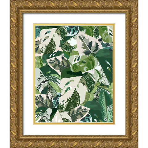 Green jungle leaves Gold Ornate Wood Framed Art Print with Double Matting by Manovski, Sarah