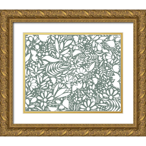 Scandi green white pattern Gold Ornate Wood Framed Art Print with Double Matting by Manovski, Sarah