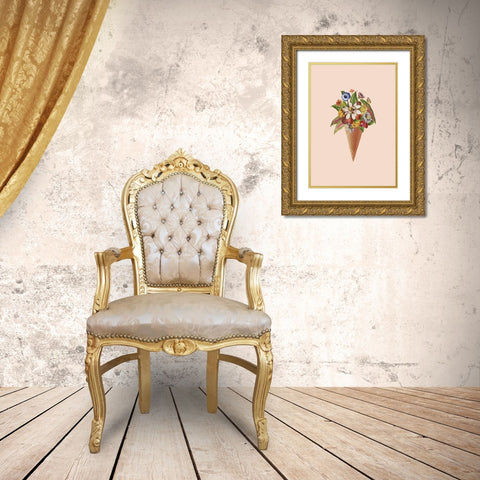Botanical pink ice cream Gold Ornate Wood Framed Art Print with Double Matting by Floral Studio, Frida
