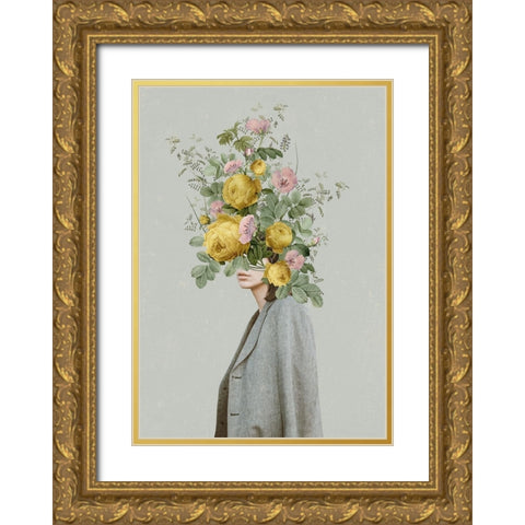 Yellow bouquet Gold Ornate Wood Framed Art Print with Double Matting by Floral Studio, Frida