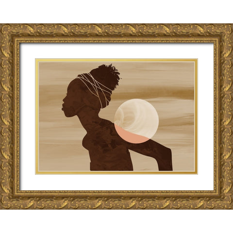 Angolan Moon Gold Ornate Wood Framed Art Print with Double Matting by Roze, Fadil