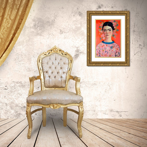 Young Frida Gold Ornate Wood Framed Art Print with Double Matting by Treechild